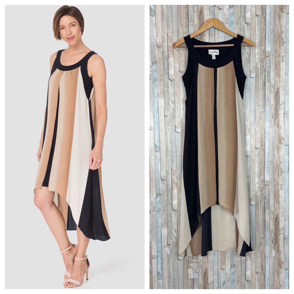 Joseph Ribkoff 6 Striped High-Low Asymmetric Sleeveless Layered Split Tank Dress